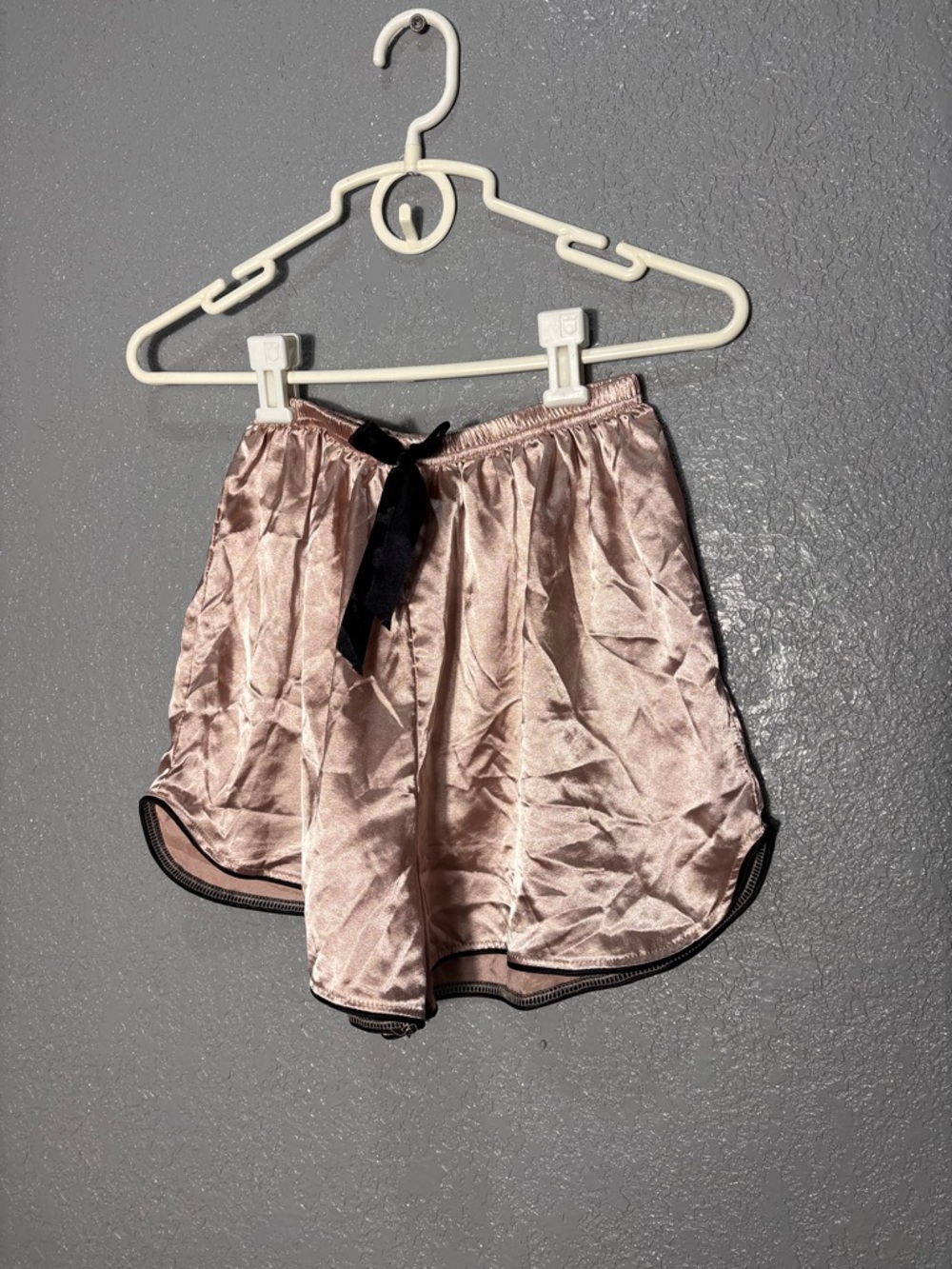 Satin Shorts with Black Bow - Blush Pink
